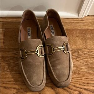 BiBi Lou Taupe Suede Loafers with Gold Bit Accent